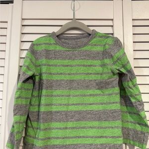 Mini Boden Green and Gray Striped Long Sleeve Tee